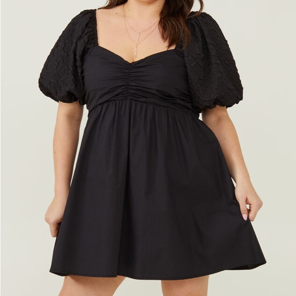 Arula Black Cactus Babydoll Dress with puff sleeves